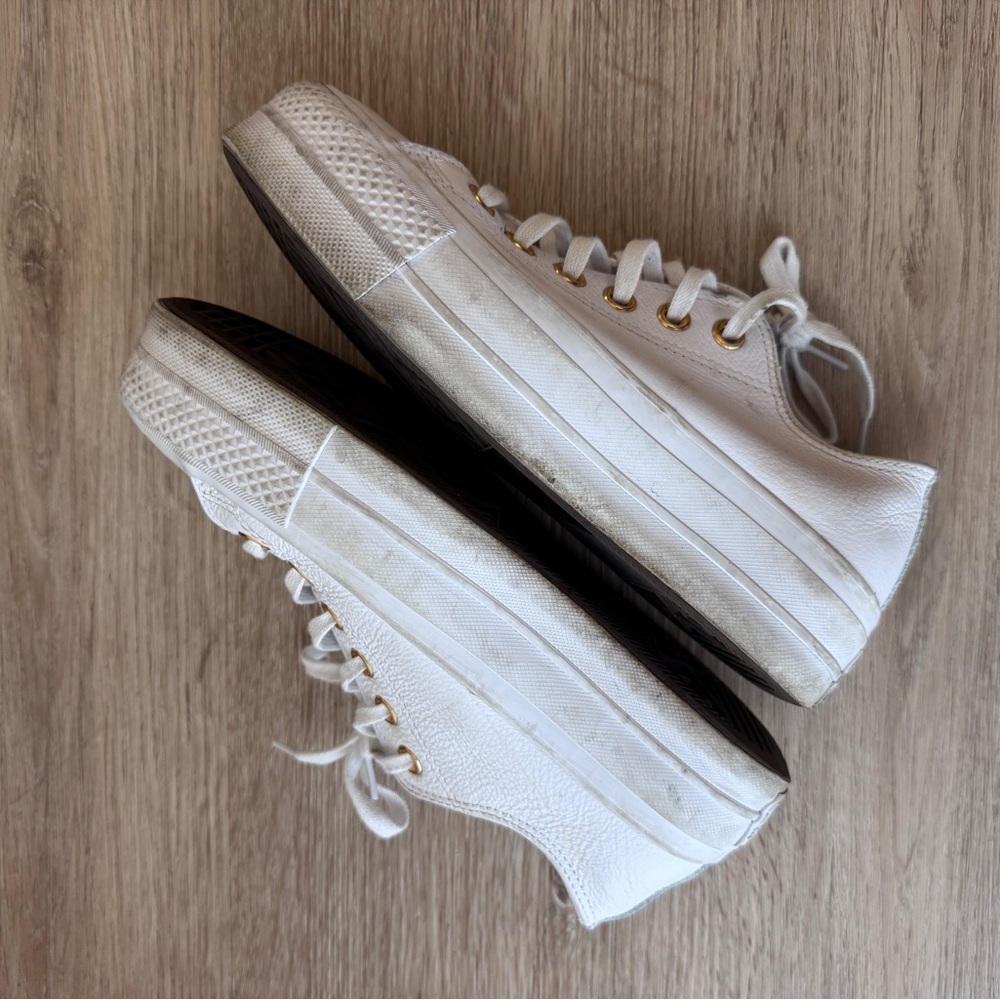 Converse platform White leather Sneakers with Gold Eyelets - Picture 3 of 5